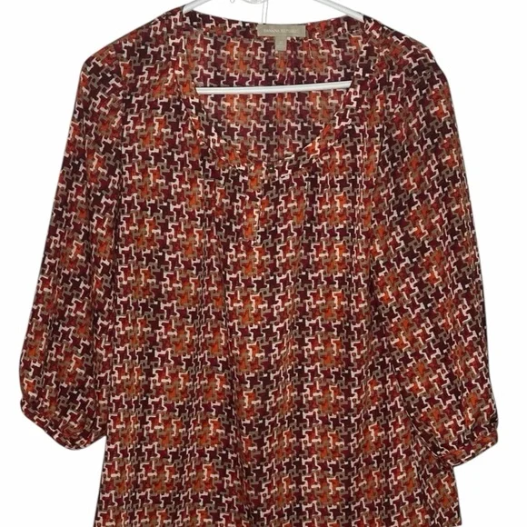 BANANA REPUBLIC HOUNDSTOOTH AUTUMN SUN COLOR 3:4 SLEEEVES, KEYHOLE AT FRONT - Picture 1 of 9